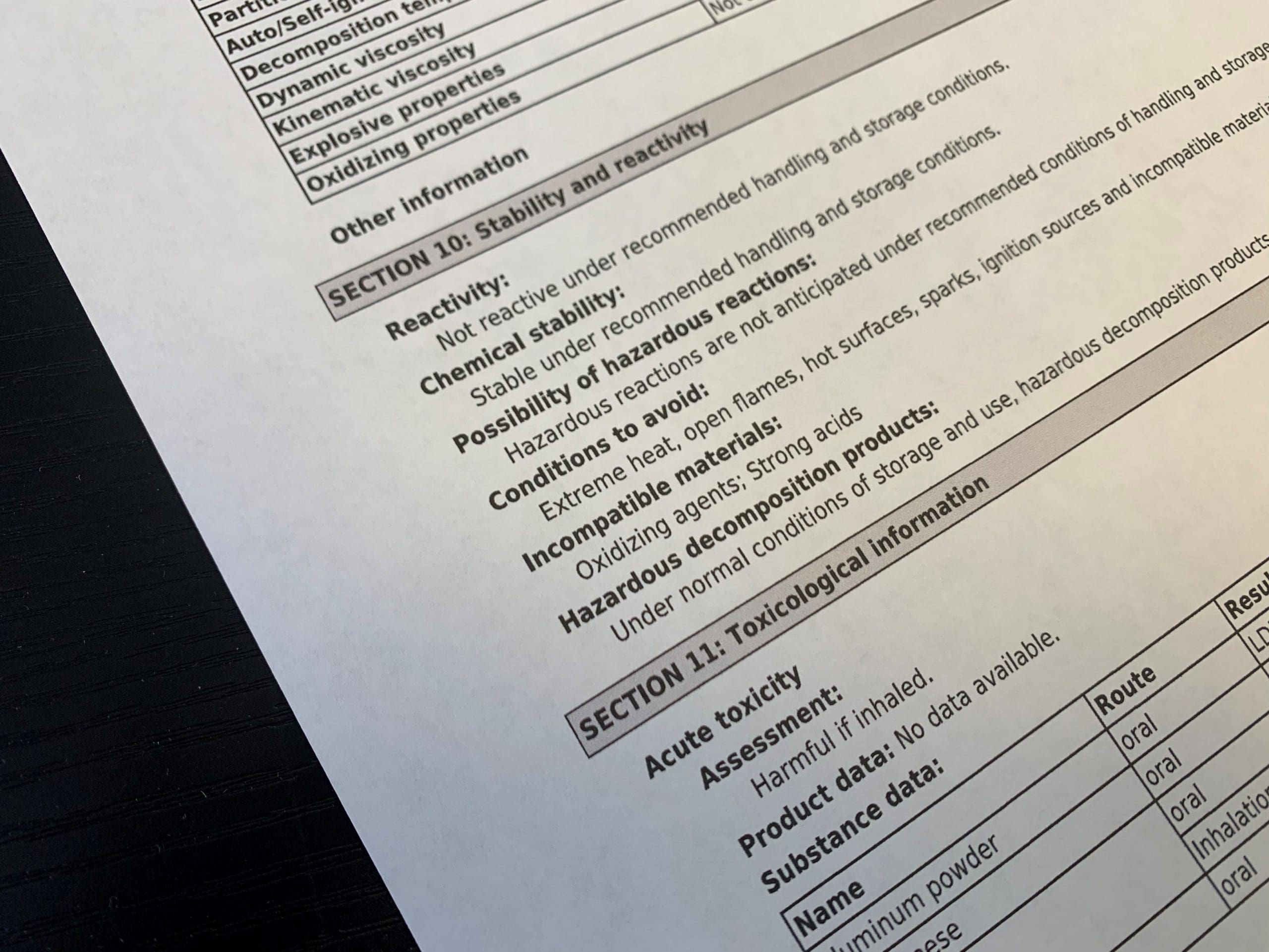 Completing Section 10 of Your SDS Without Product Test Data